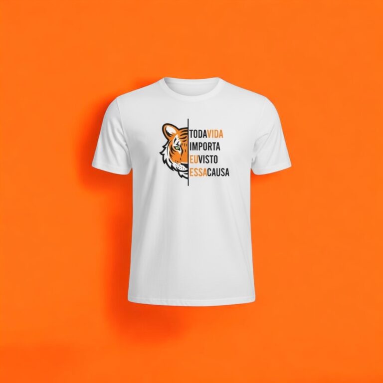 Camiseta Tigre Meia Face - Branca - Manga Curta