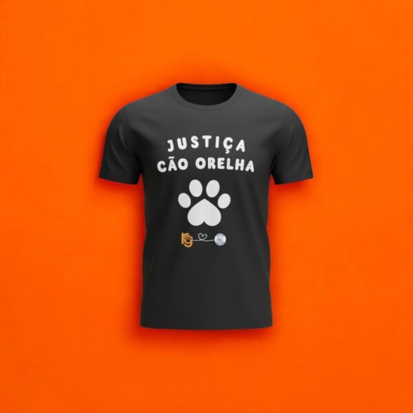 Camiseta Preta Justiça Cão Orelha Manga Curta